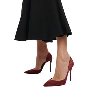 Christian Louboutin Iriza 100mm Half d'Orsay Suede Pump Burgundy Size 38.5